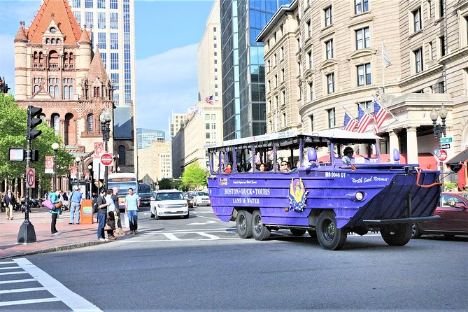 Boston Duck Boat Sightseeing City Tour with Cruise Along Charles River - Back Bay shopping streets, Copley area, and sports energy near TD Garden