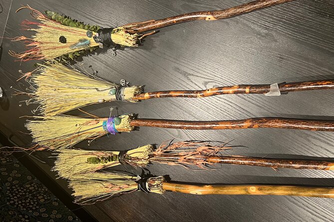 Witch City Broom Making Workshop in Salem - Decorating With Charms, Ribbons, and Earthy Elements
