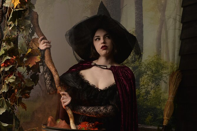 Witch Costume Photo Shoot - Olde Salem Village theatrical set - Your 45-minute flow: styled, posed, shot, and delivered digitally